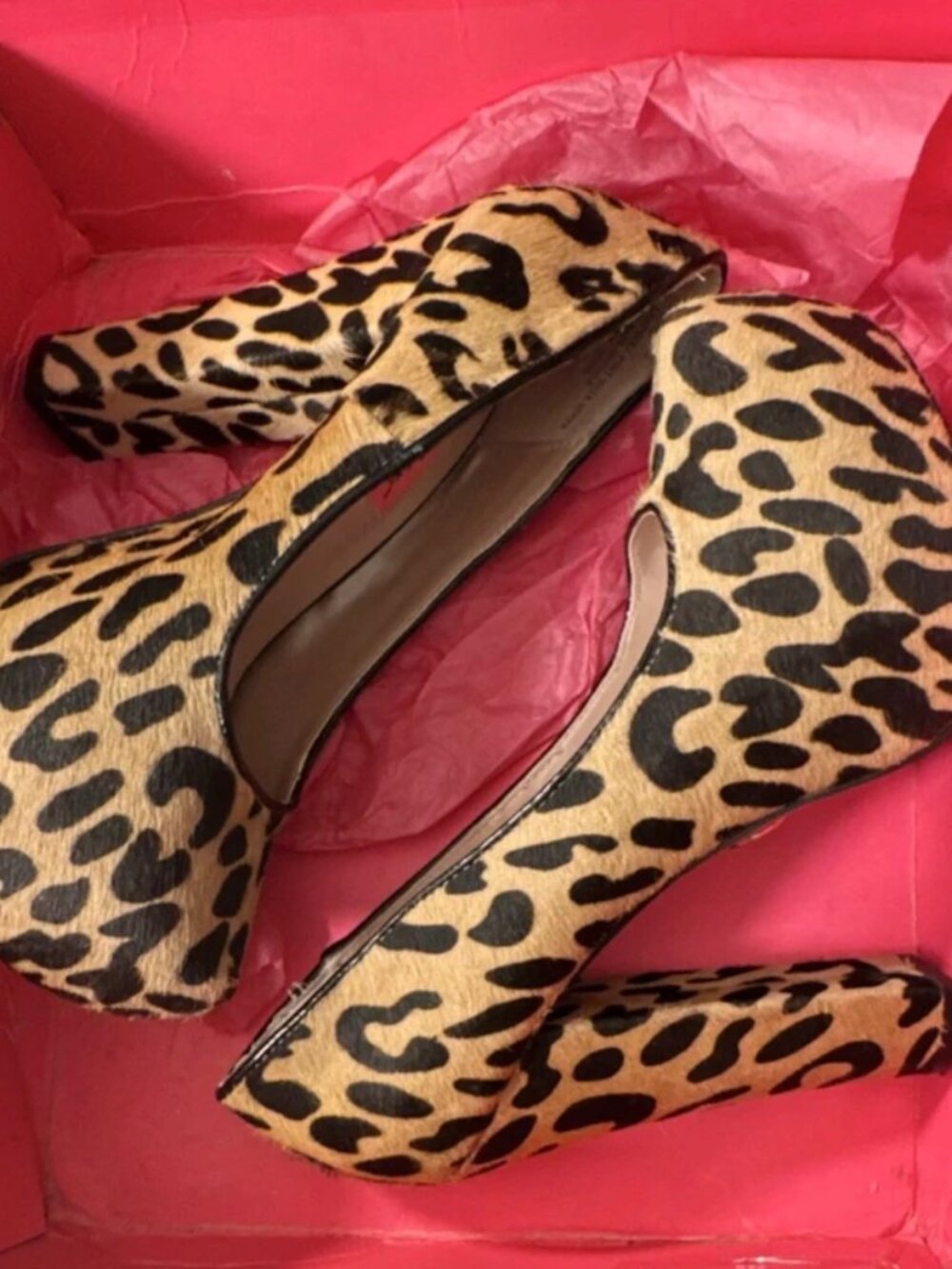 Women's Slip-On Animal Print Pony Hair Leather Pumps 7.5